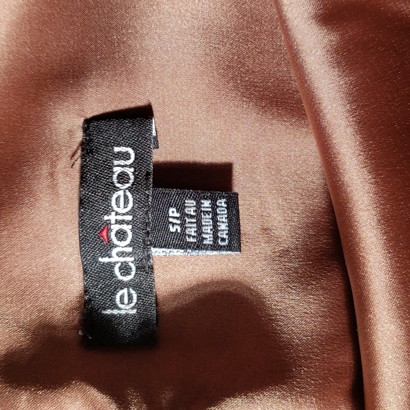 Le Chateau Women's SM cocktail dress brown with gold and black accents. - Picture 8 of 10